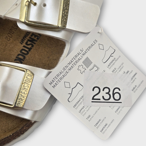 New Birkenstock Arizona Split Birko Flor White Gold Youth Sandals Size US 1 EU32 - Picture 9 of 11